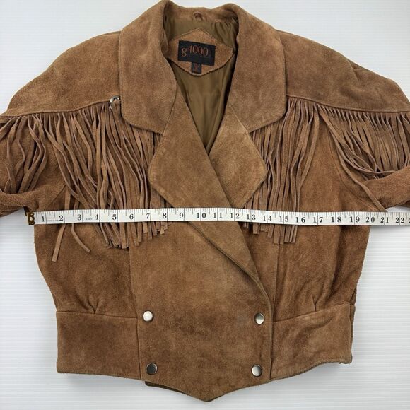 Vintage 90’s g4000 Suede Leather Fringe Western Jacket Brown Small Cowgirl Boho - Picture 8 of 16